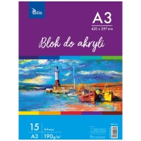 Blok do akryli A3, 190g/m2, 15ark., Tetis